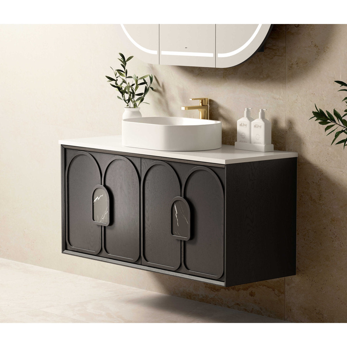 Otti Laguna 1200mm Black American Oak Wall Hung Cabinet