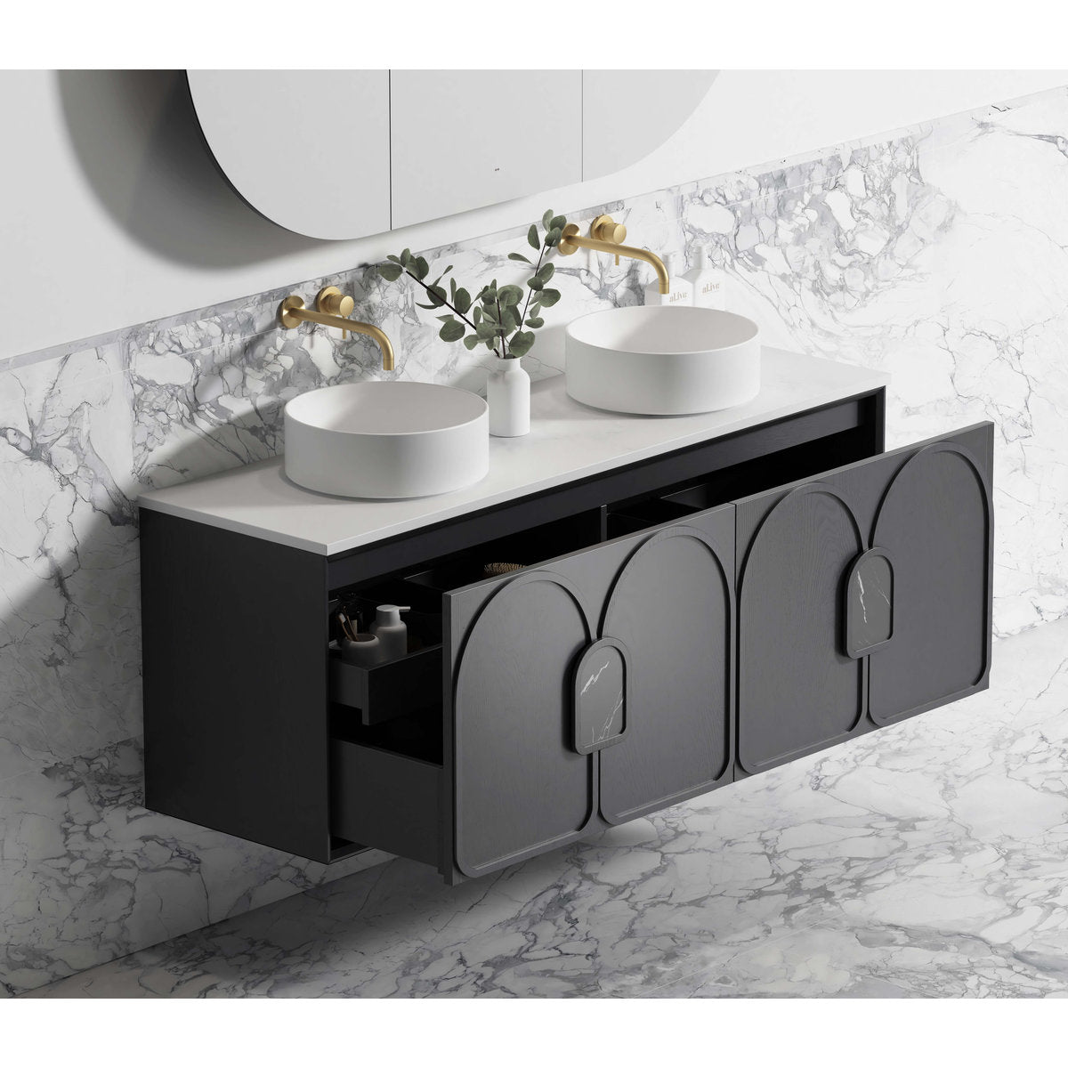 Otti Laguna 1500mm Black American Oak Wall Hung Cabinet