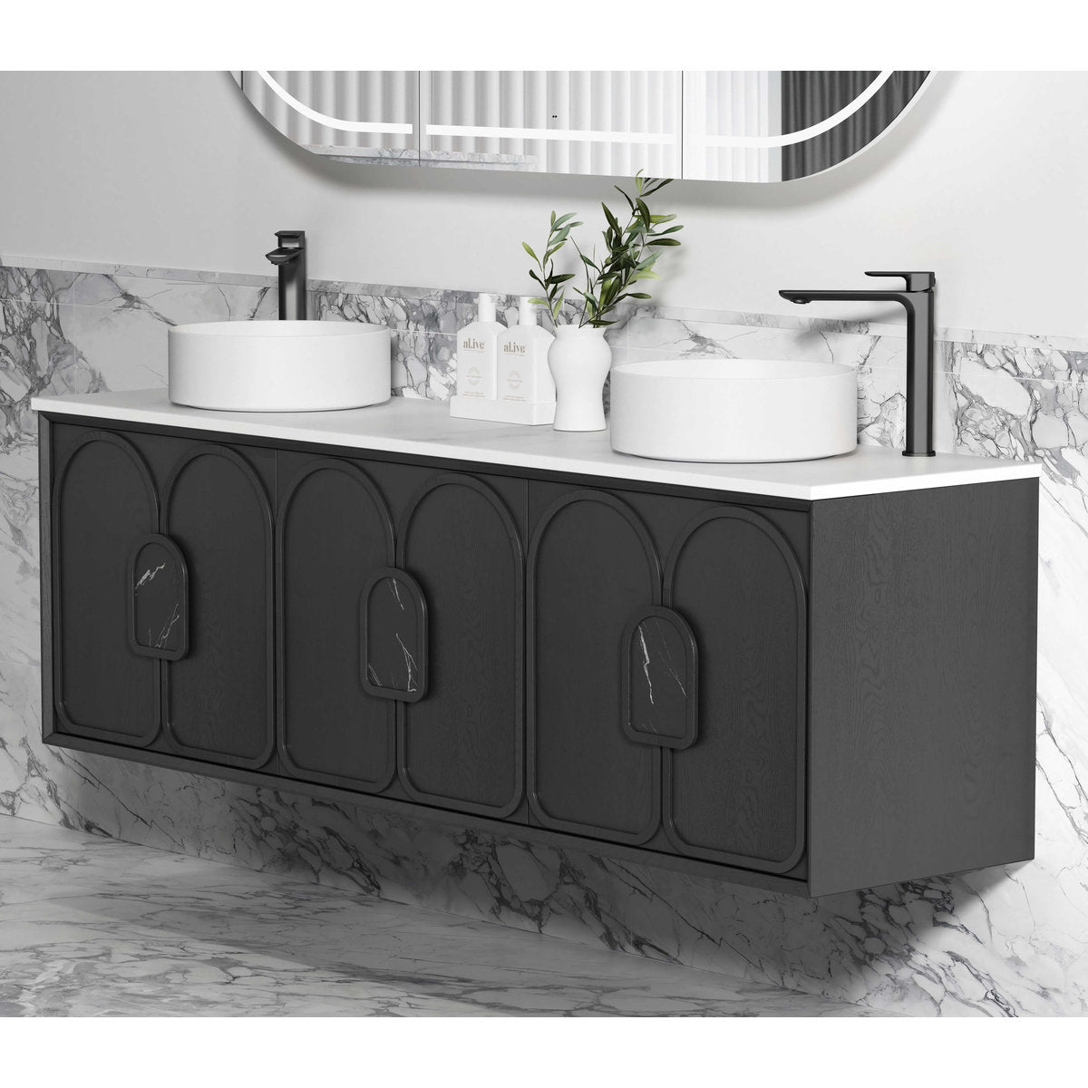 Otti Laguna 1800mm Black American Oak Wall Hung Cabinet