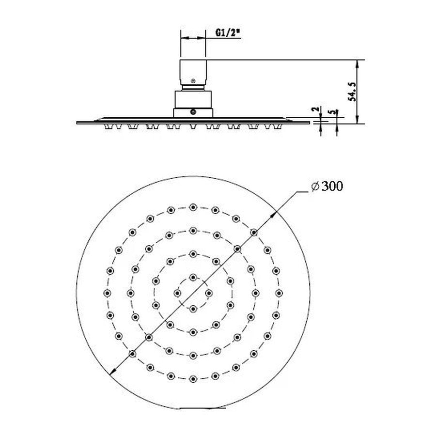 Otti Pavia 300mm Gun Metal Shower Head Stainless Steel Round
