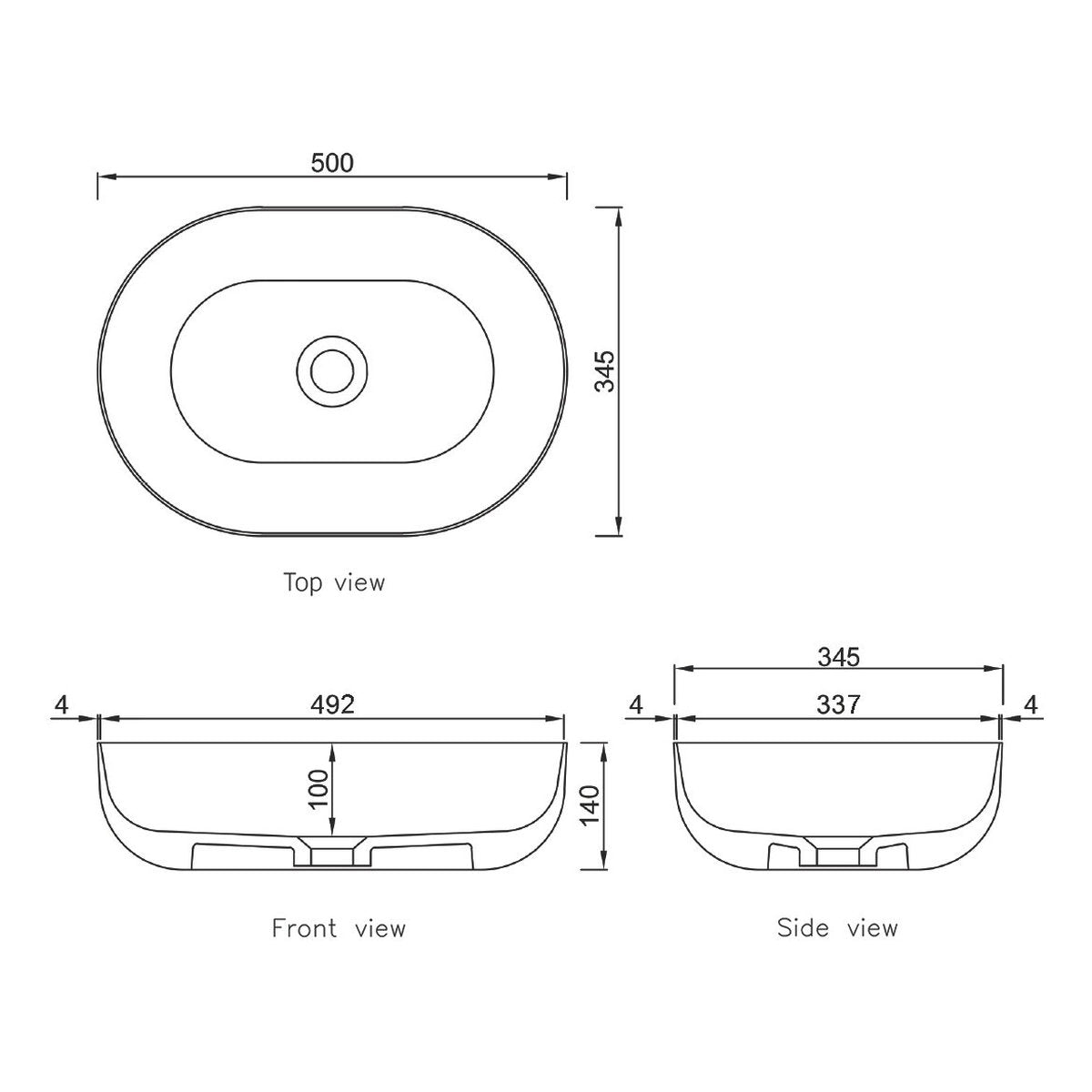 Otti Portofino Solid Surface 500x345x140 Matte White Basin NF