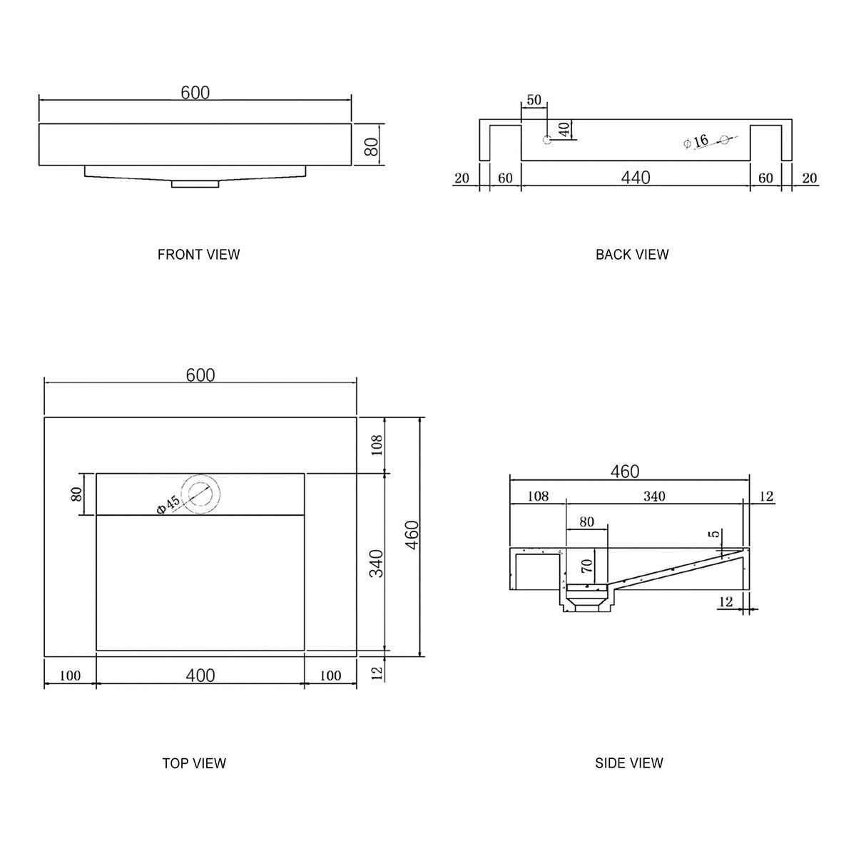 Otti Moonlight 600mm Solid Surface Top
