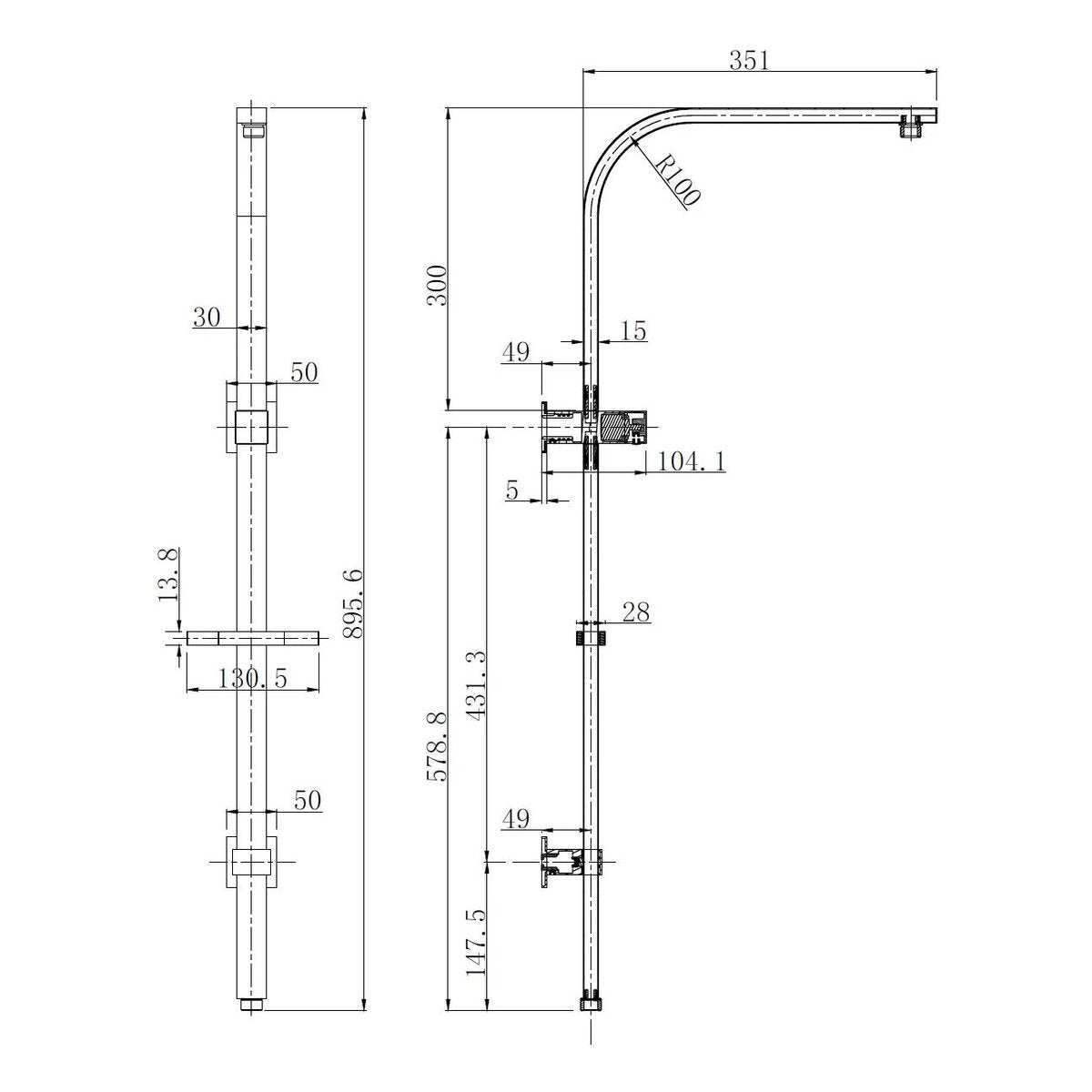 Otti Taran 250mm Argent Gold Twin Shower On Rail Top Inlet Square