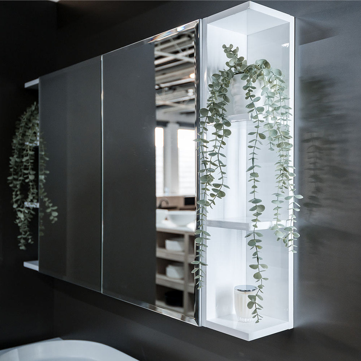 Fienza Bevel Edge 900 Mirror Cabinet, 2 Side Shelves