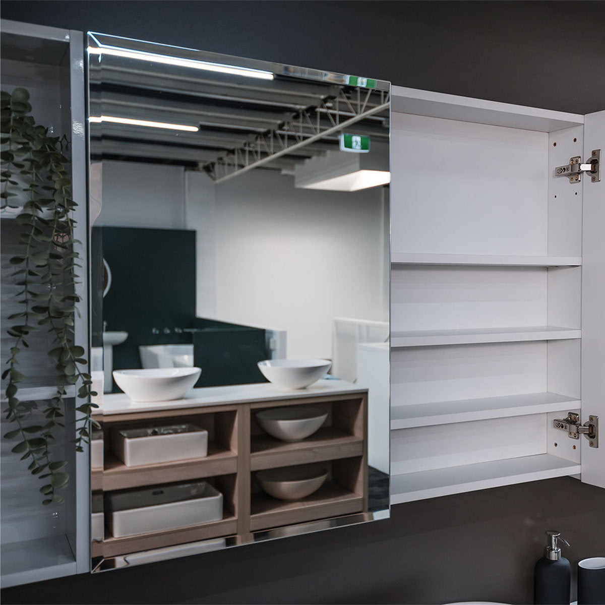 Fienza Bevel Edge 900 Mirror Cabinet, 2 Side Shelves