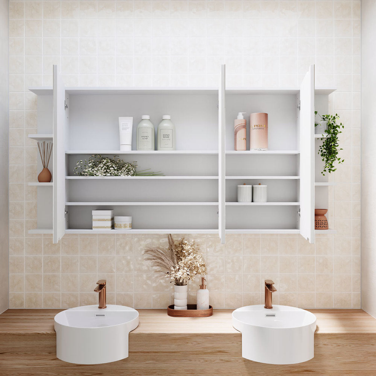 Fienza Bevel Edge 1200 Mirror Cabinet, 2 Side Shelves