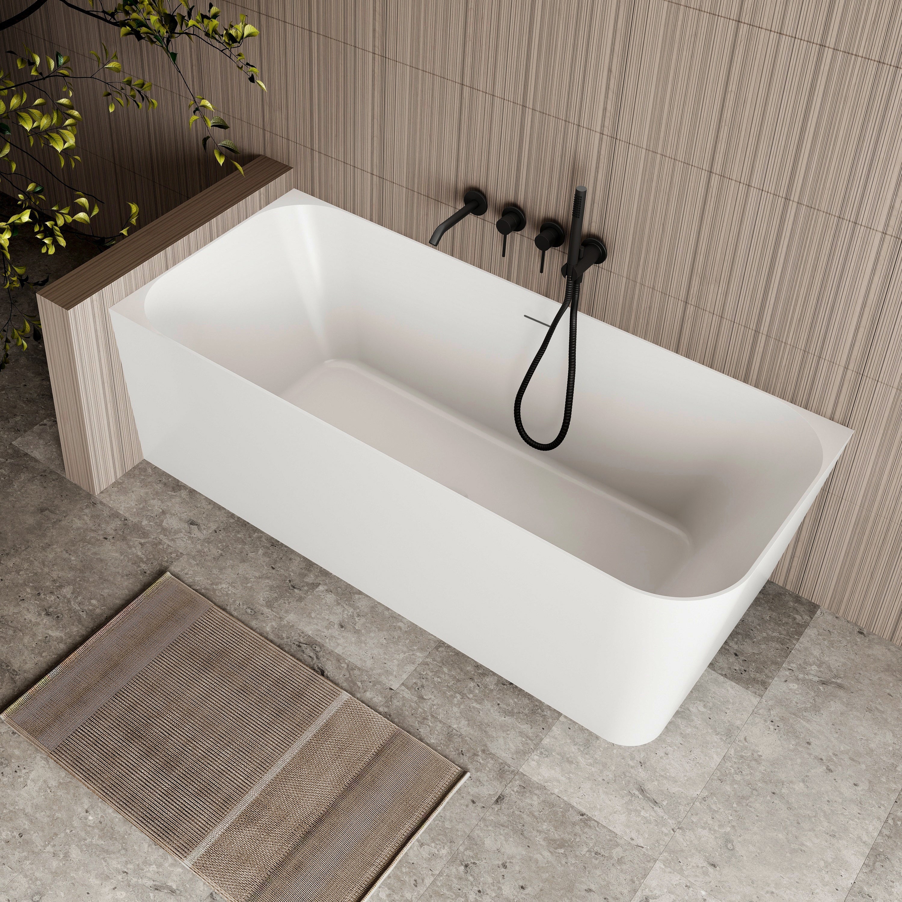 Ashton 1500mm Corner Back To Wall Bath in Matte White - Left Side Corner