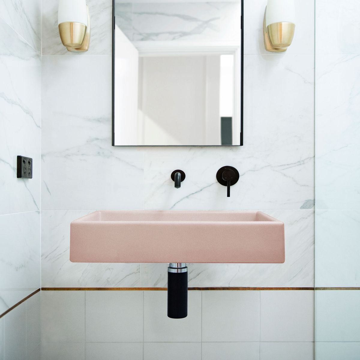 Nood Wall Mount Box Basin in Blush Pink