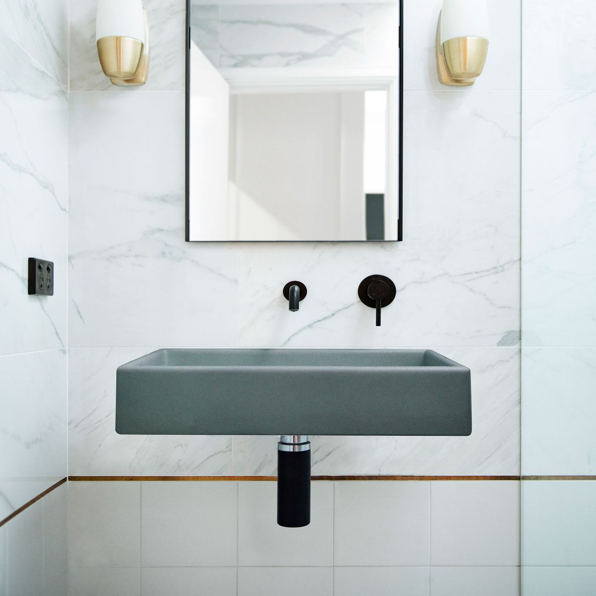 Nood Wall Mount Box Basin in Mid Tone Grey
