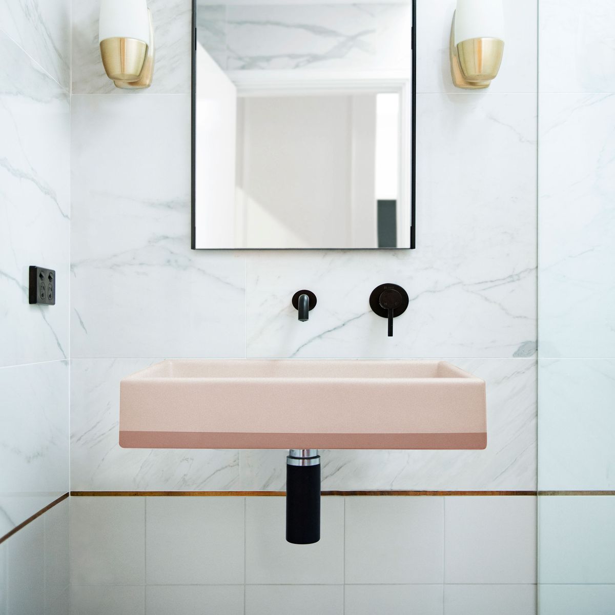 Nood Wall Mount Box Basin Two Tone in Blush Pink