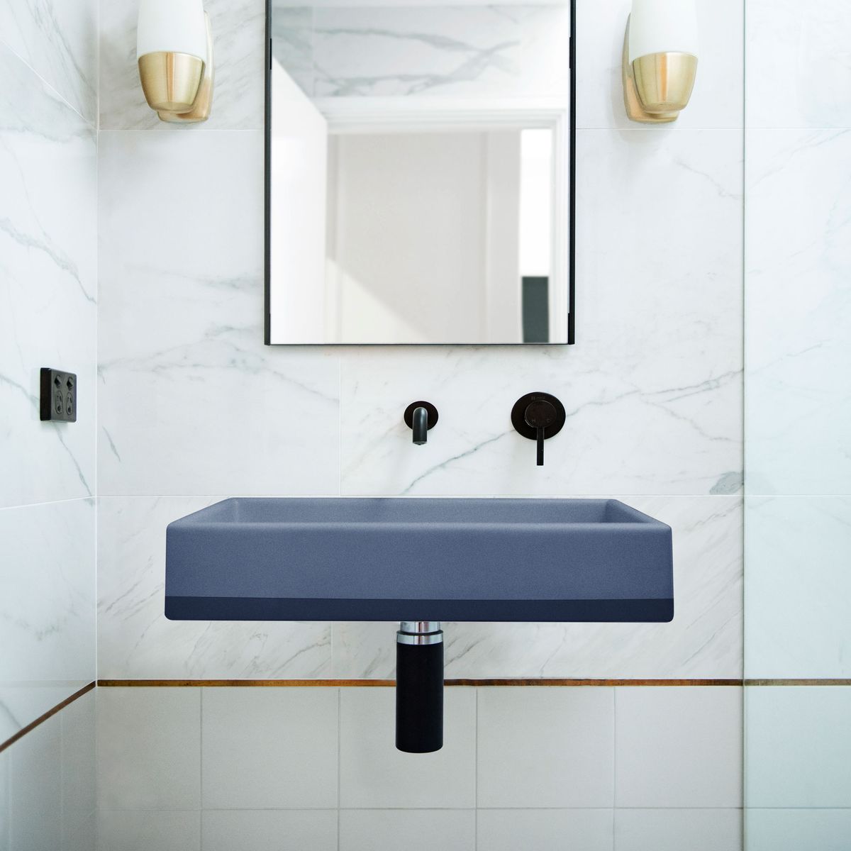 Nood Wall Mount Box Basin Two Tone in Copan Blue
