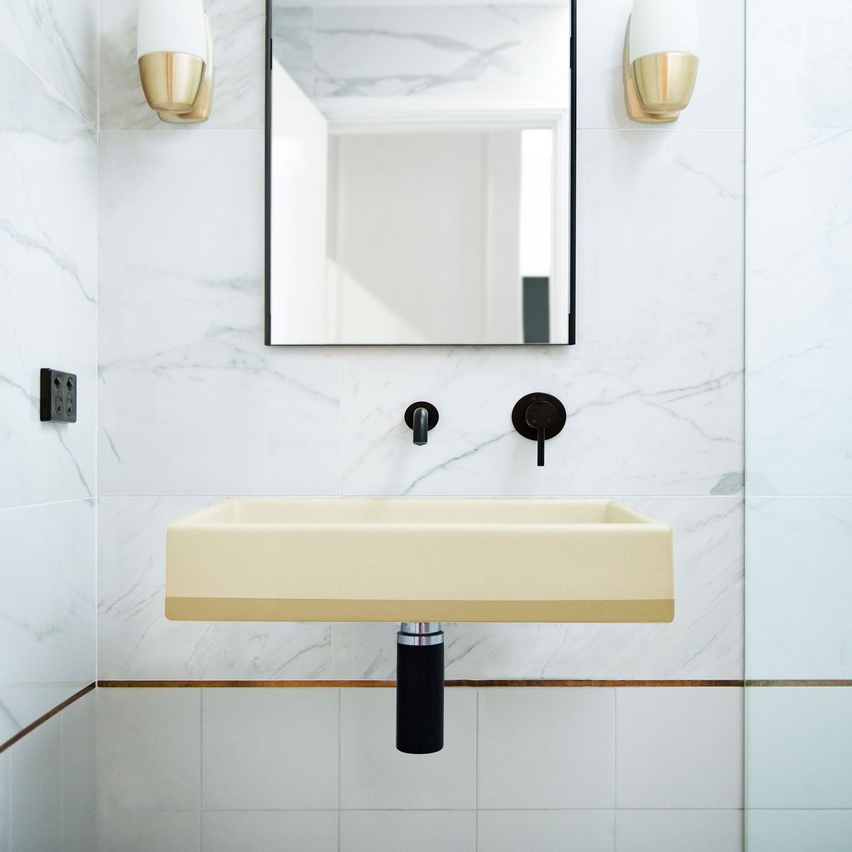 Nood Wall Mount Box Basin Two Tone in Custard