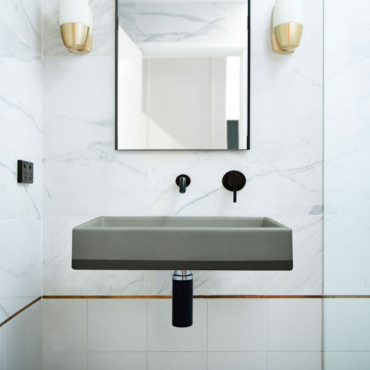Nood Wall Mount Box Basin Two Tone in Mid Tone Grey
