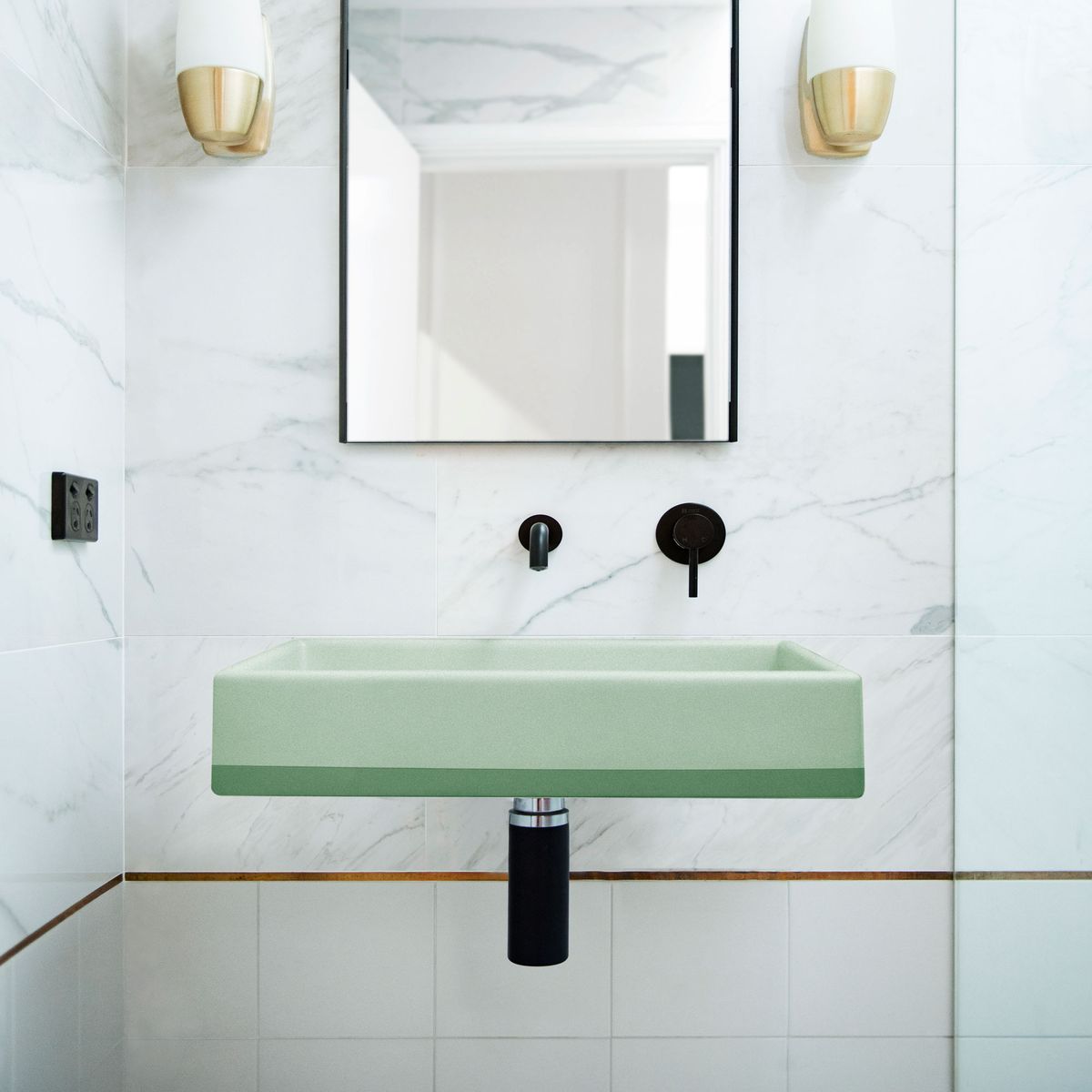 Nood Wall Mount Box Basin Two Tone in Mint