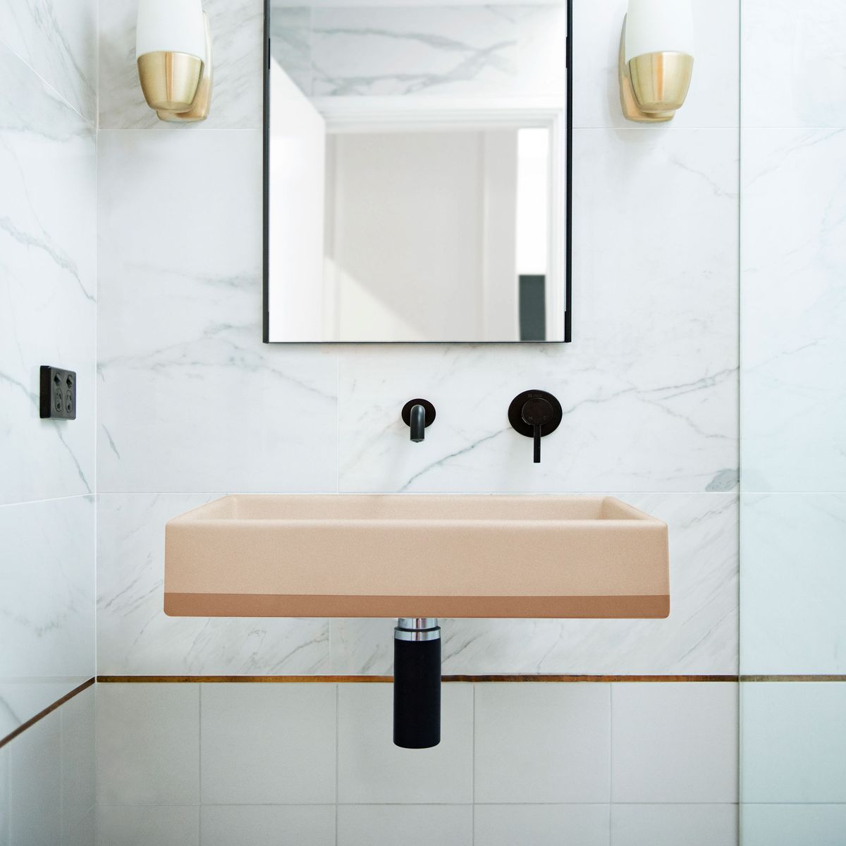 Nood Wall Mount Box Basin Two Tone in Pastel Peach