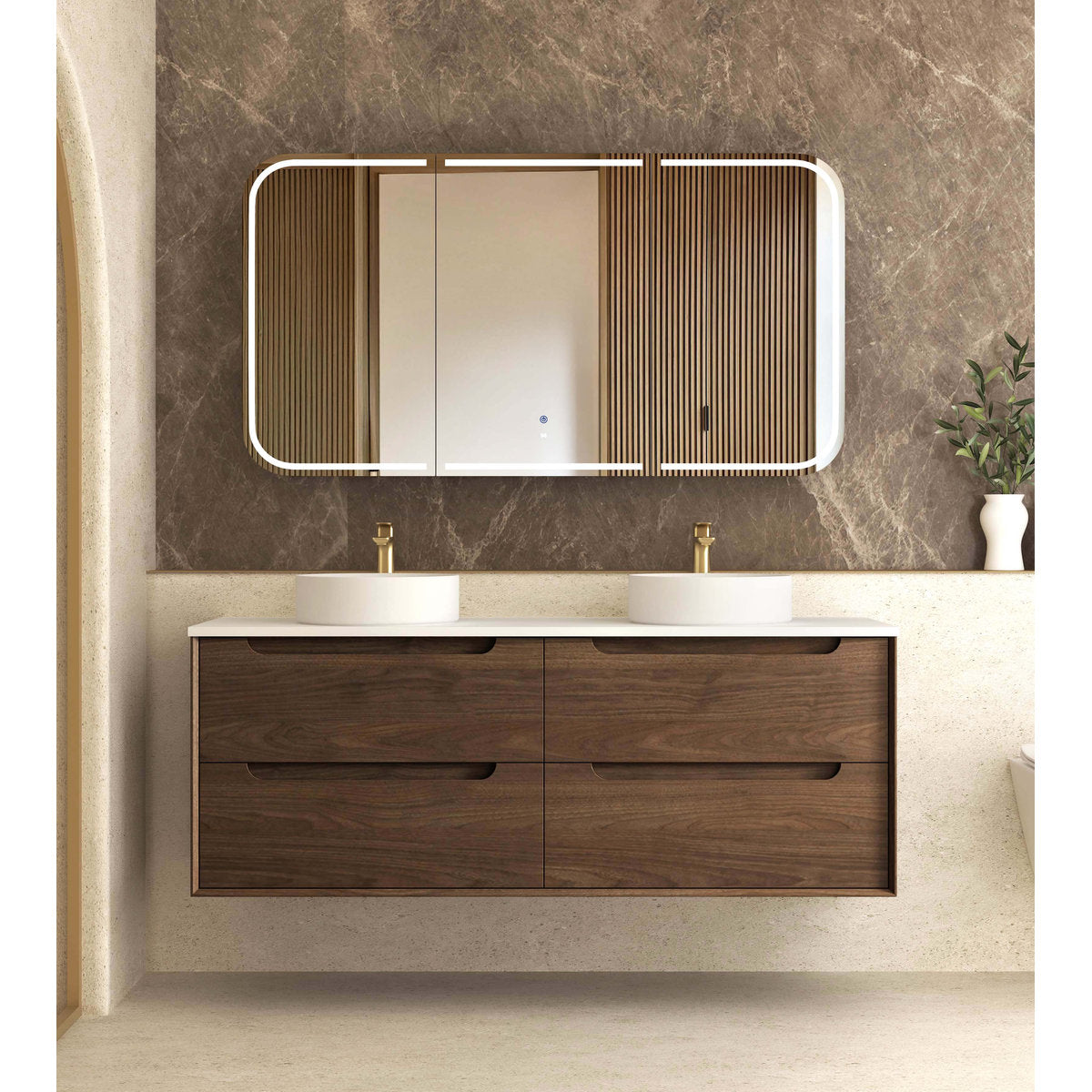 Otti Byron Sable Walnut Wall Hung Cabinet 1500mm