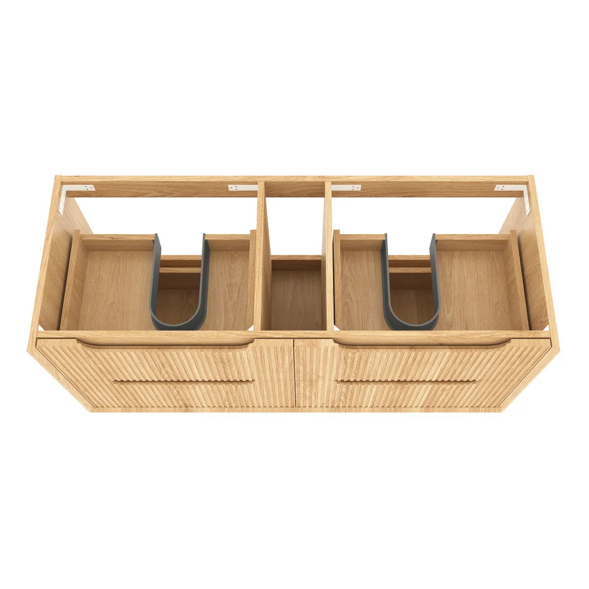 Otti Byron Fluted Woodland Oak Wall Hung Vanity Double Bowl 1200mm