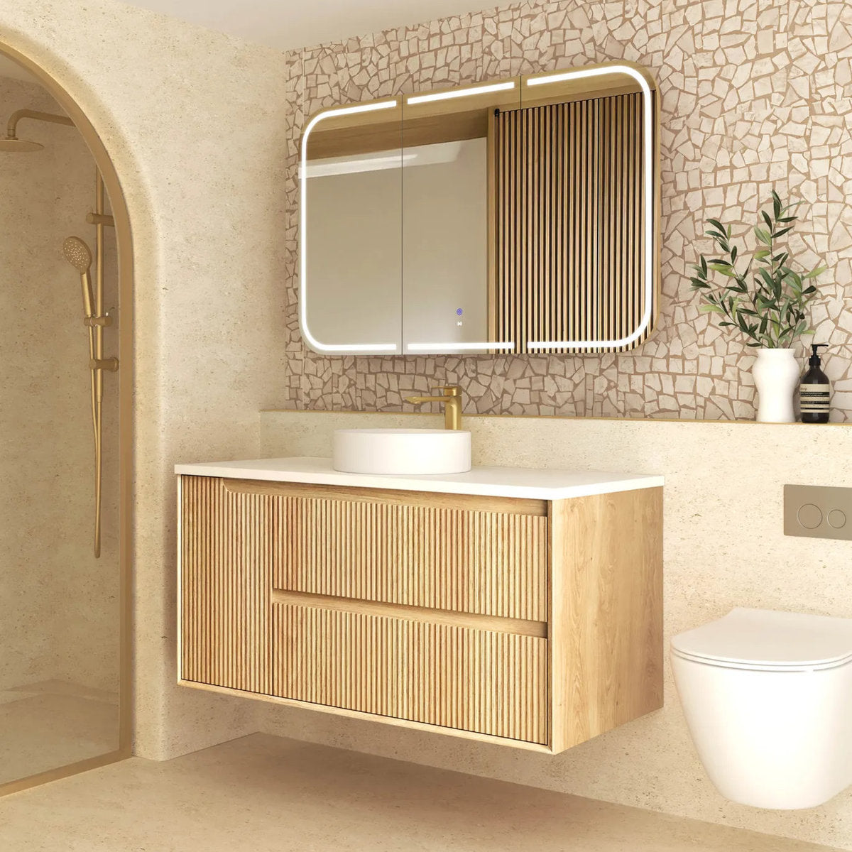 Otti Byron Fluted Woodland Oak Wall Hung Vanity 1200mm