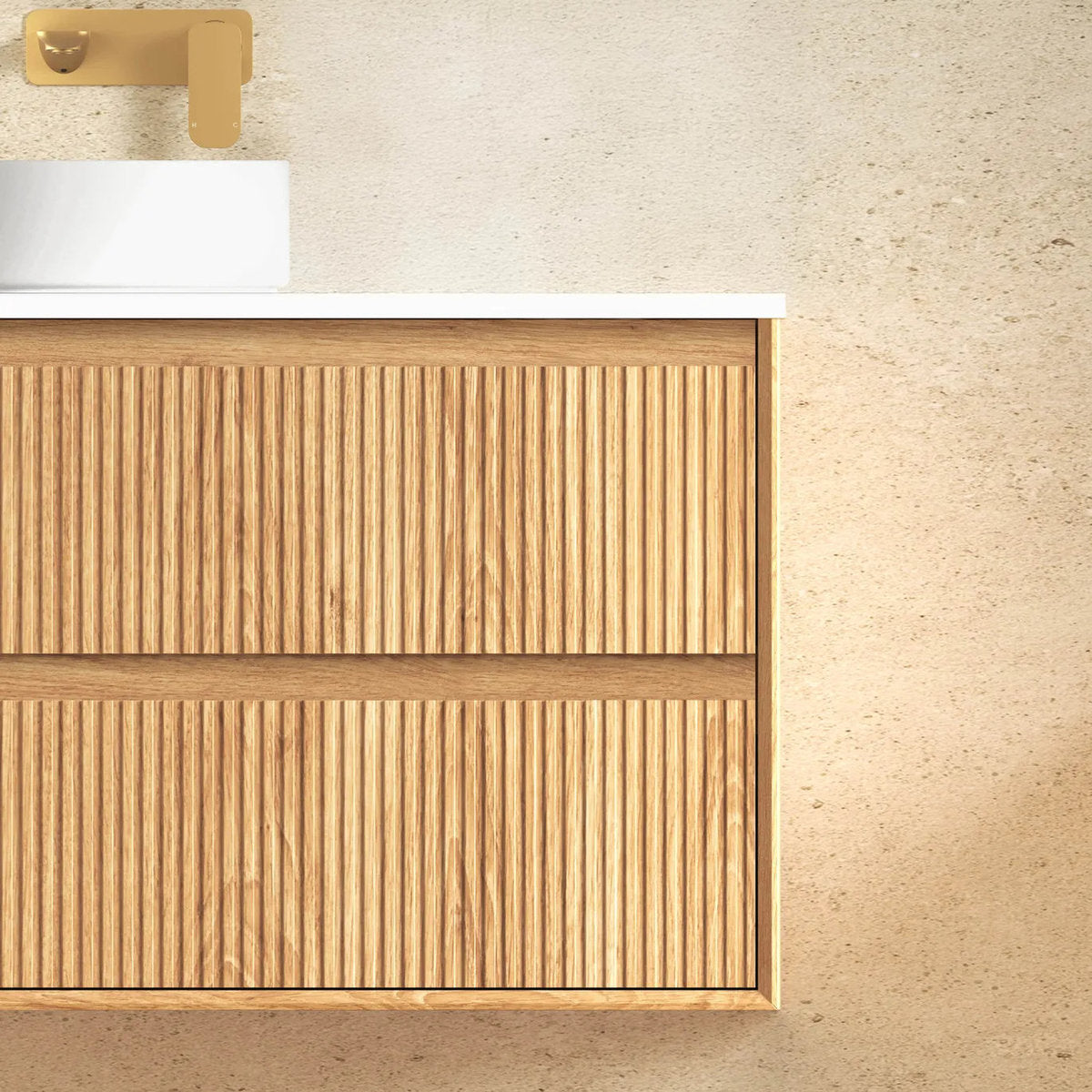 Otti Byron Fluted Woodland Oak Wall Hung Vanity 1200mm