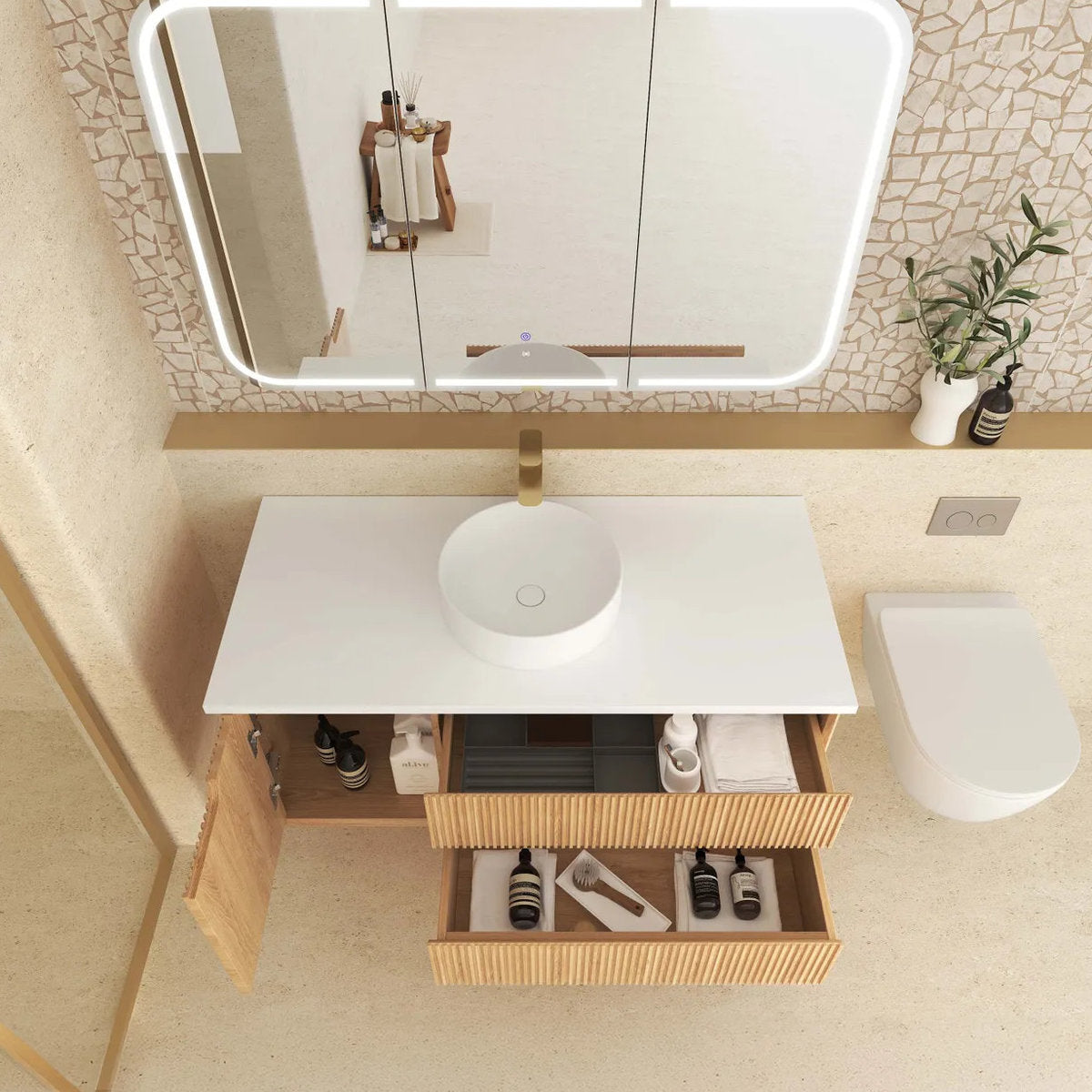 Otti Byron Fluted Woodland Oak Wall Hung Vanity 1200mm