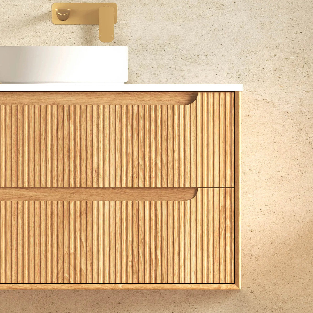 Otti Byron Fluted Woodland Oak Wall Hung Vanity 1500mm
