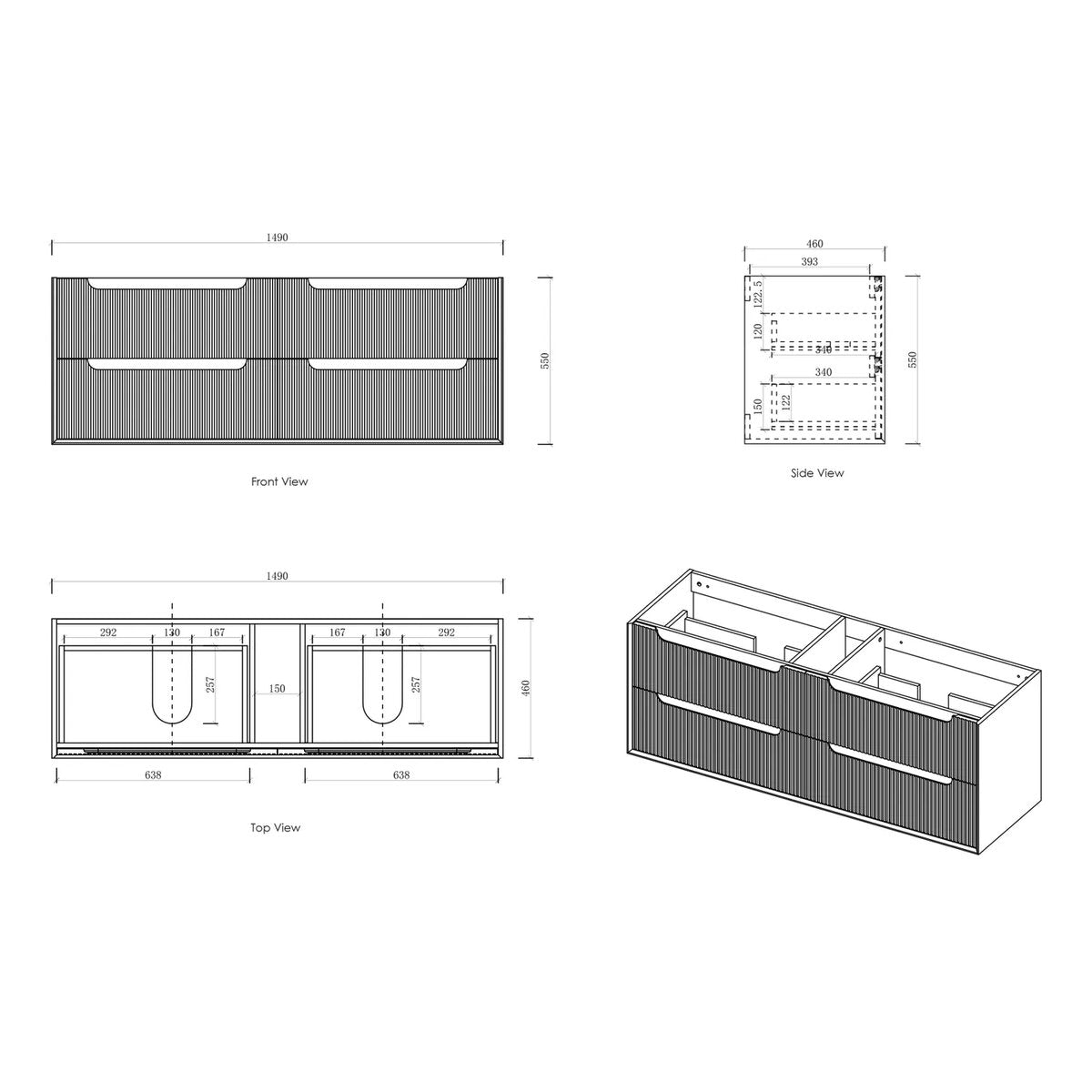 Otti Byron Fluted Woodland Oak Wall Hung Vanity 1500mm
