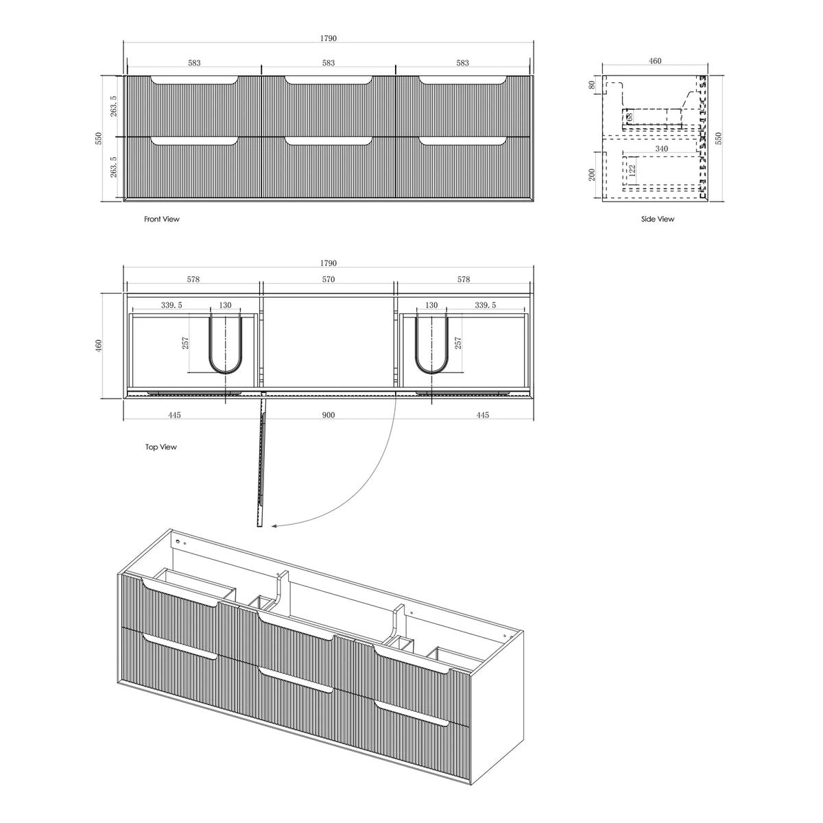 Otti Byron Fluted 1800mm Woodland Oak Wall Hung Vanity