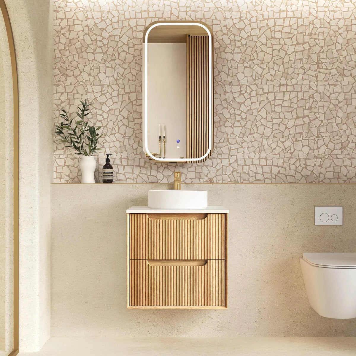 Otti Byron Fluted Woodland Oak Wall Hung Vanity 600mm