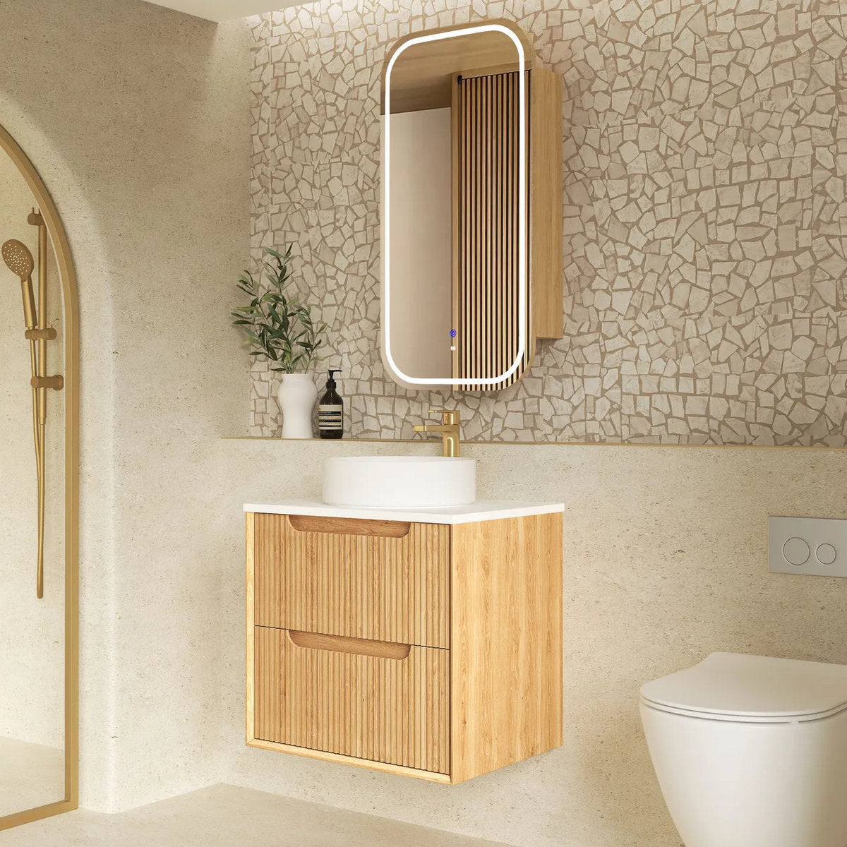 Otti Byron Fluted Woodland Oak Wall Hung Vanity 600mm