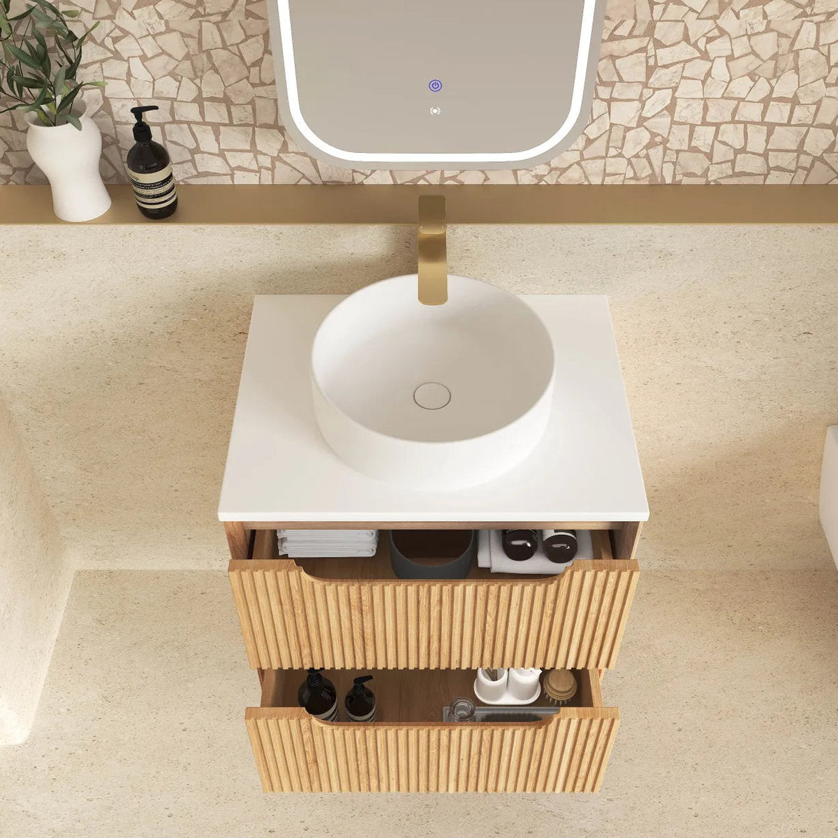 Otti Byron Fluted Woodland Oak Wall Hung Vanity 600mm