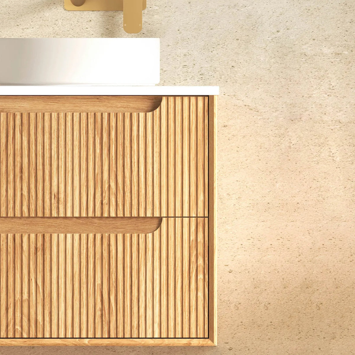Otti Byron Fluted Woodland Oak Wall Hung Vanity 600mm