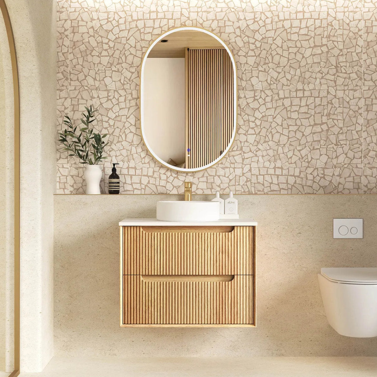 Otti Byron Fluted Woodland Oak Wall Hung Vanity 750mm