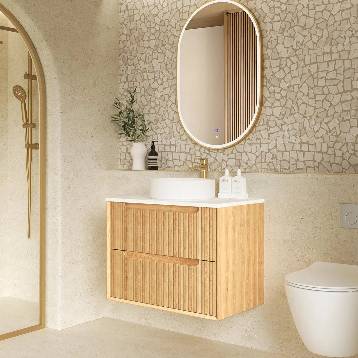 Otti Byron Fluted Woodland Oak Wall Hung Vanity 750mm