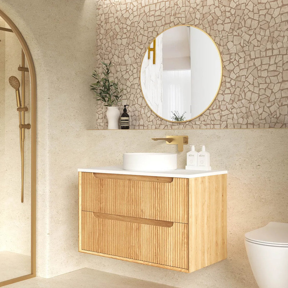 Otti Byron Fluted Woodland Oak Wall Hung Vanity 900mm