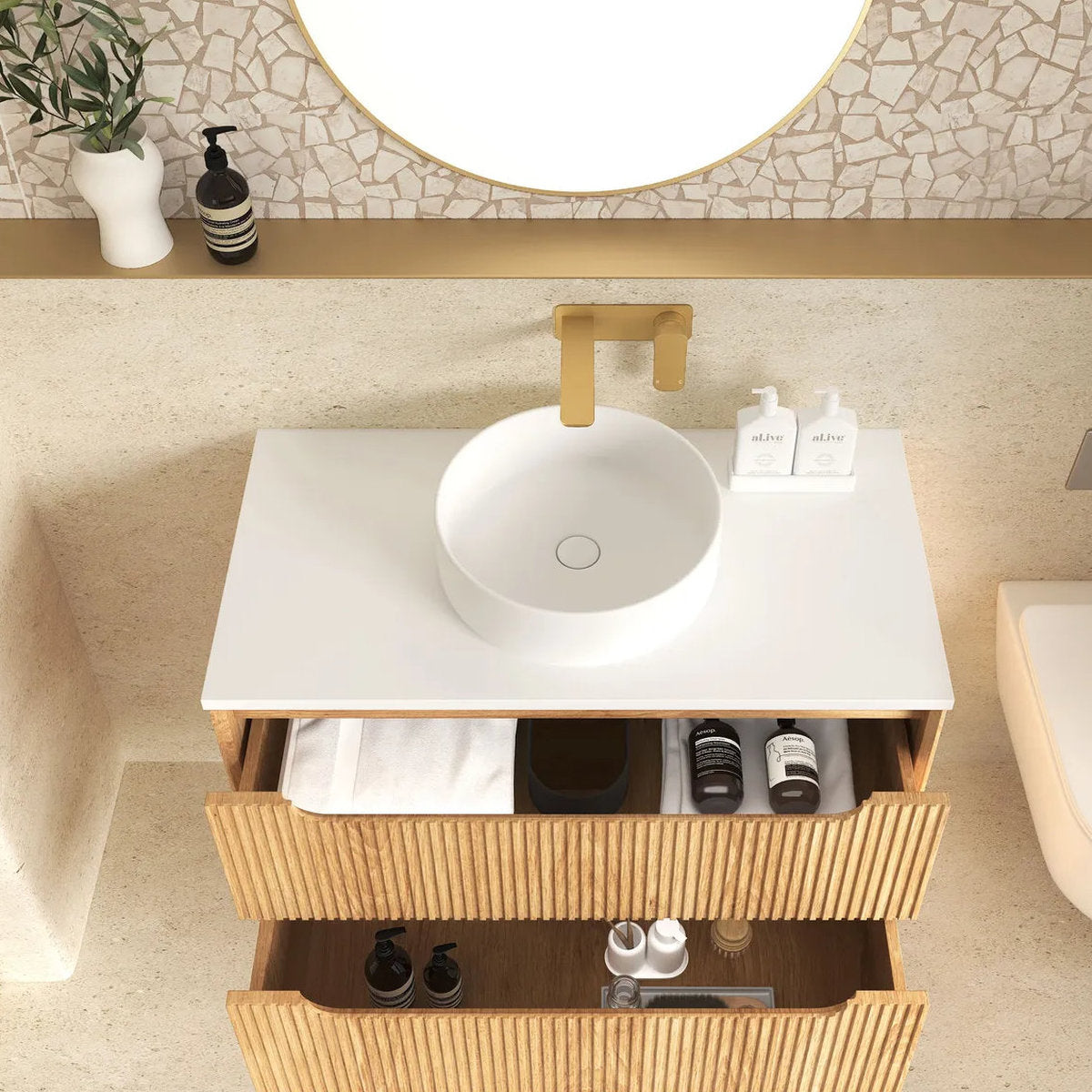 Otti Byron Fluted Woodland Oak Wall Hung Vanity 900mm