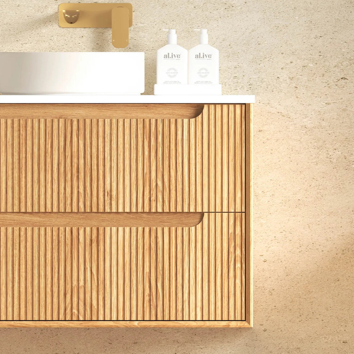 Otti Byron Fluted Woodland Oak Wall Hung Vanity 900mm