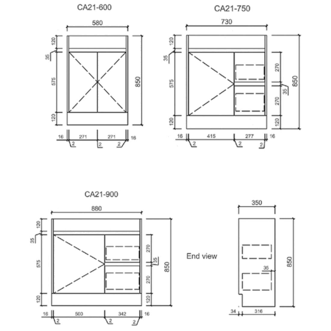 Aulic 750mm York Slim Vanity, Left Door