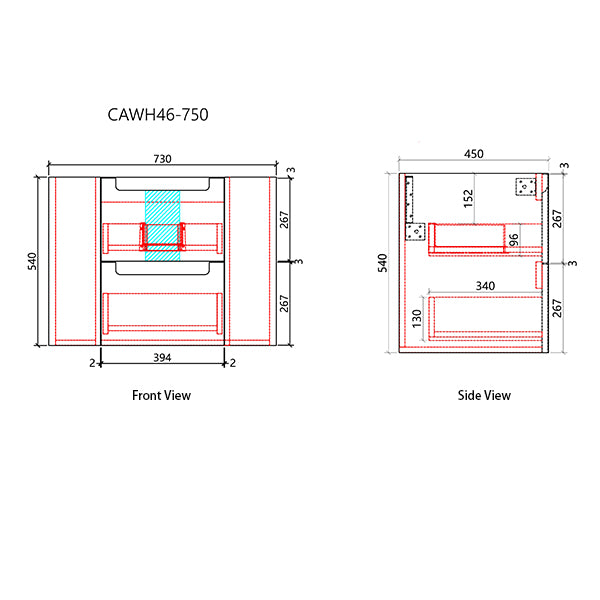 Aulic Curva Wall Hung 750mm Vanity