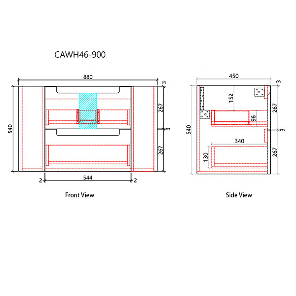 Aulic Curva Wall Hung 900mm Vanity