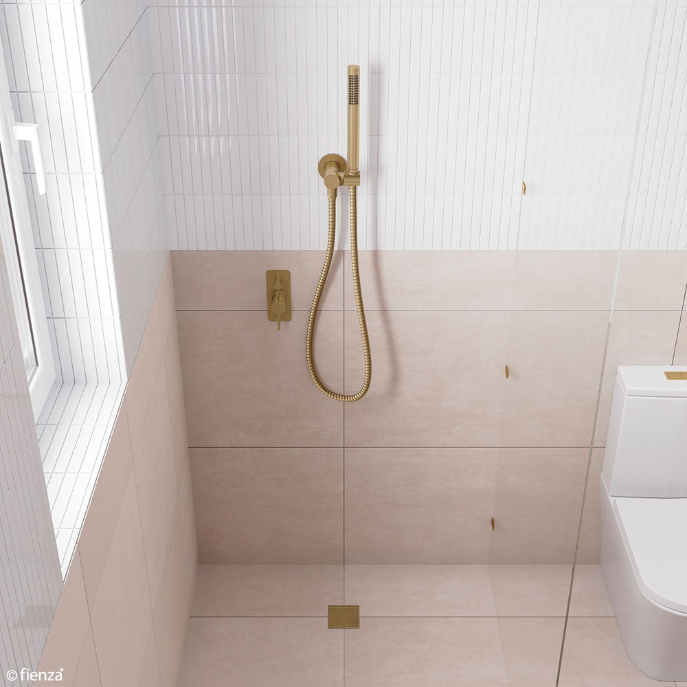 Fienza Square Slim Grate Floor Waste, 88mm Outlet, Antique Brass
