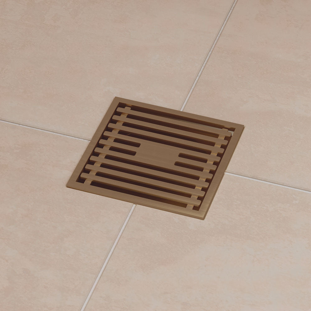 Fienza Square Slim Grate Floor Waste, 88mm Outlet, Brushed Copper