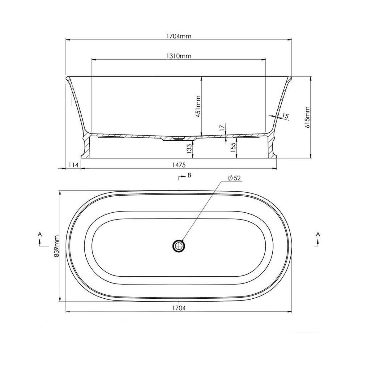 Turner Hastings Claremont 170 x 84 MagnaCast Free Standing Bath with Overflow- Gloss White