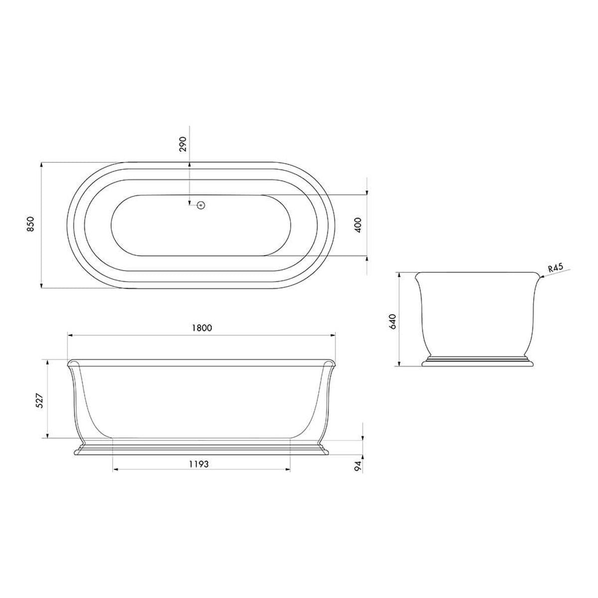 Camden 180 x 85 TitanCast Solid Surface Freestanding Bath - Natural Linen