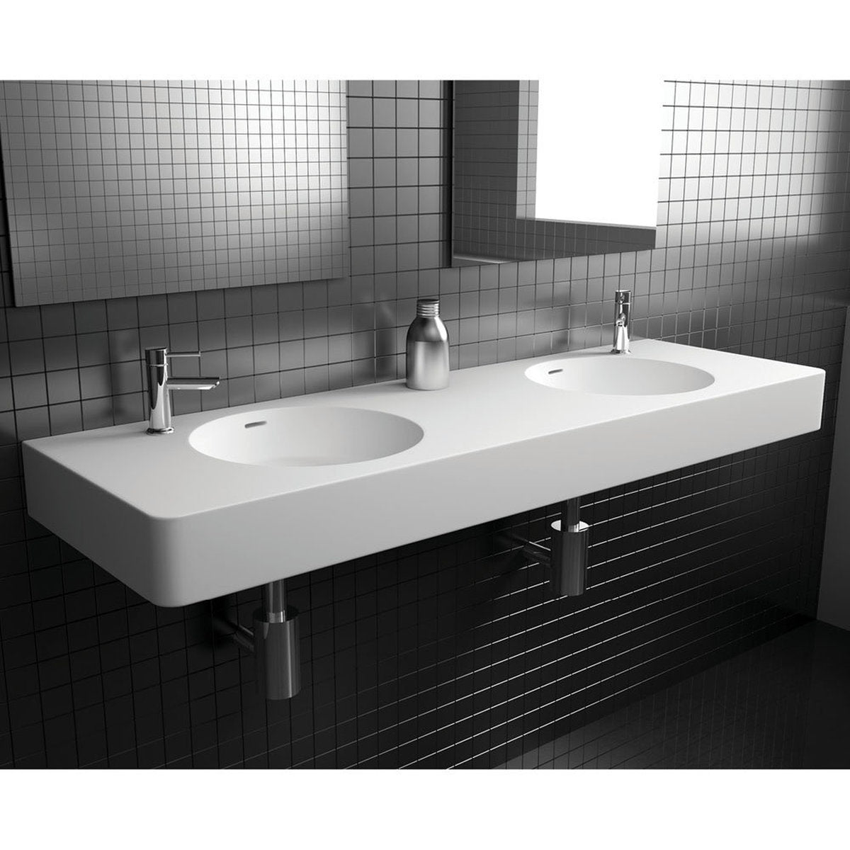 Fienza Encanto 1400 Solid Surface Wall Basin, Double Bowl, 2 Tap Holes
