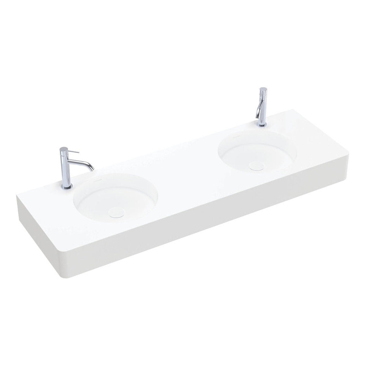 Fienza Encanto 1400 Solid Surface Wall Basin, Double Bowl, 2 Tap Holes