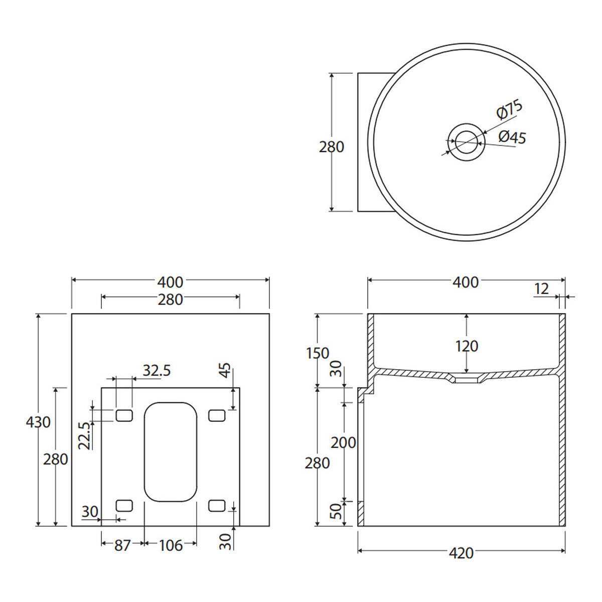 Fienza Livo Solid Surface Wall Basin