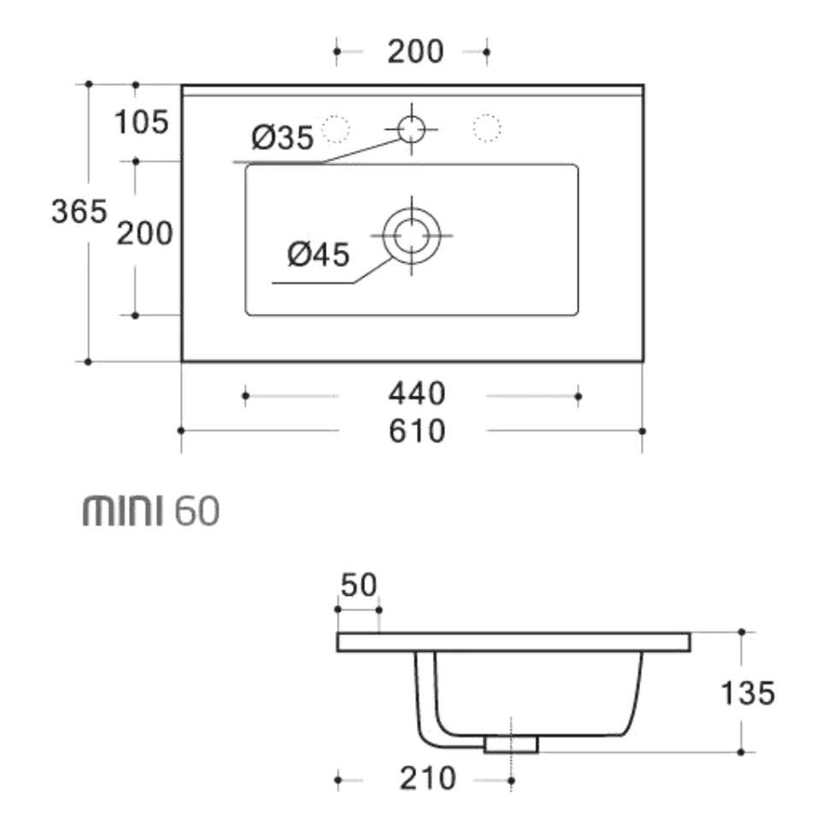 Aulic 600mm Mini Ceramic Top