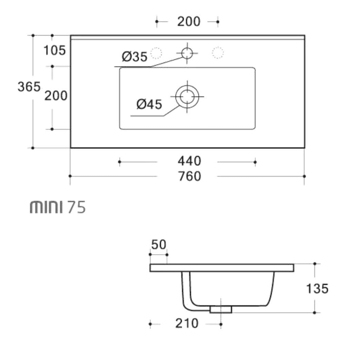 Aulic 750mm Mini Ceramic Top