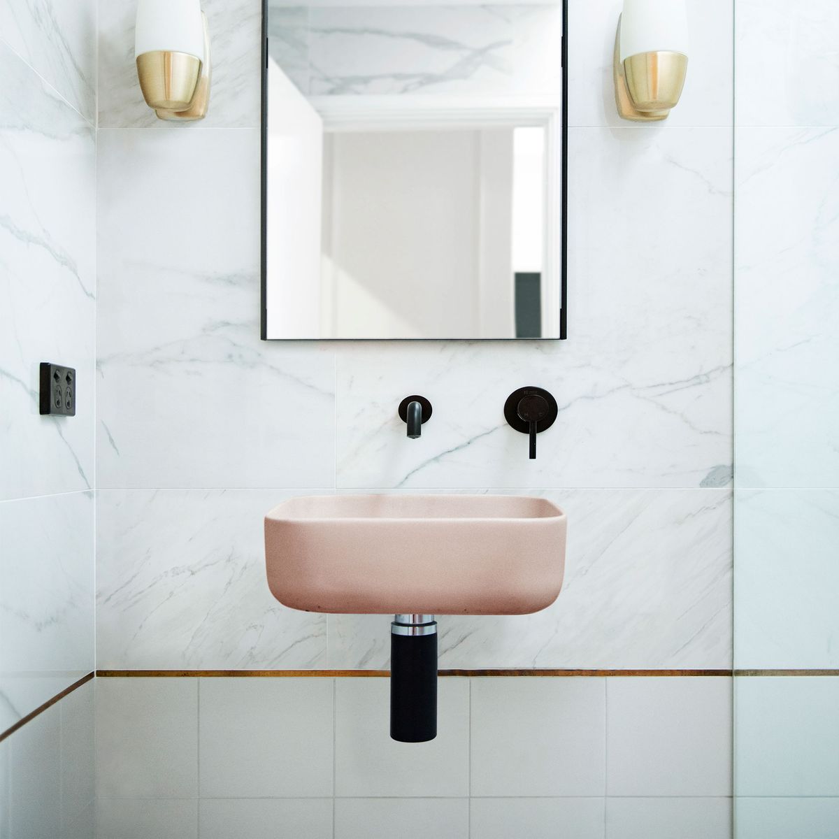 Nood Wall Mount Cube Basin in Blush Pink