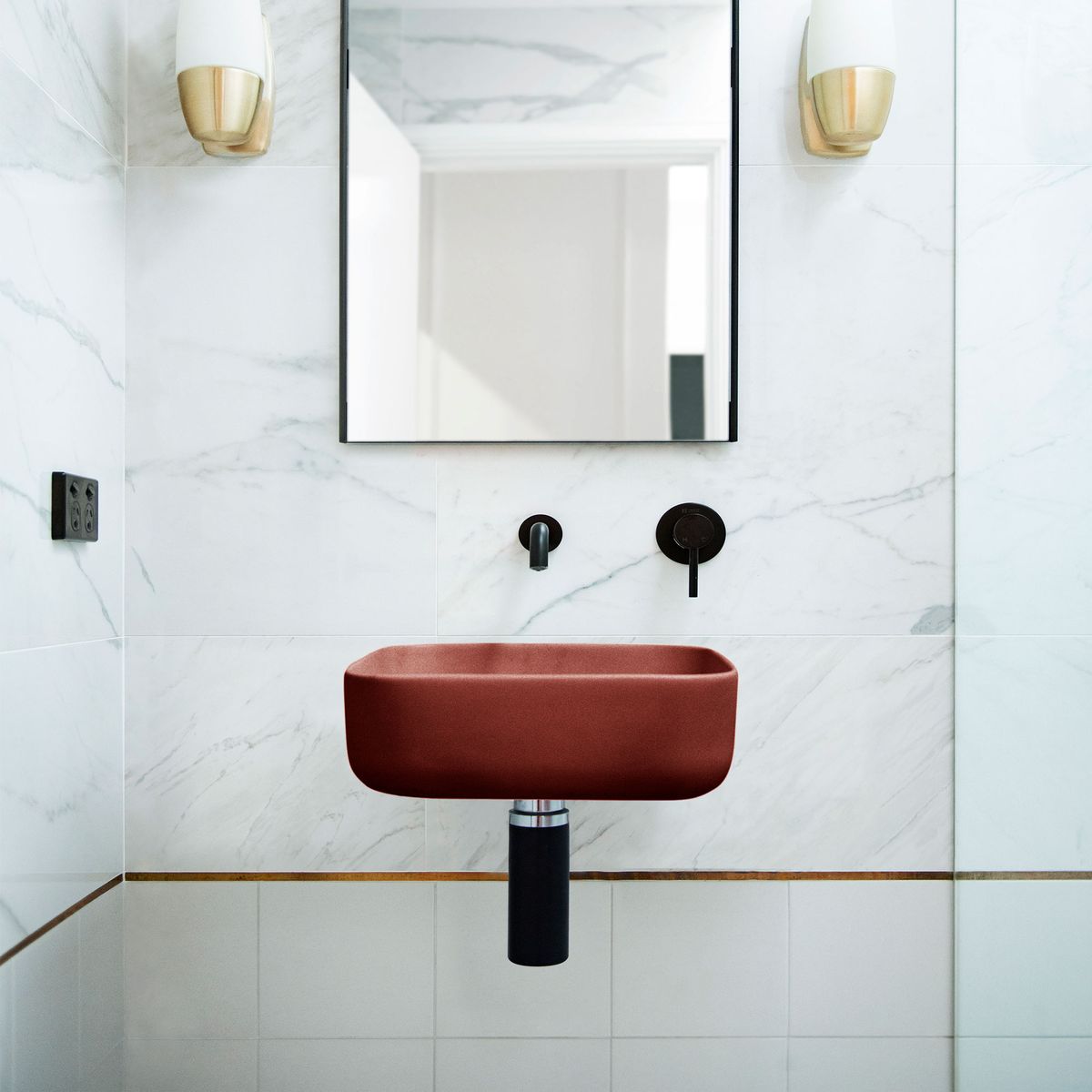 Nood Wall Mount Cube Basin in Clay